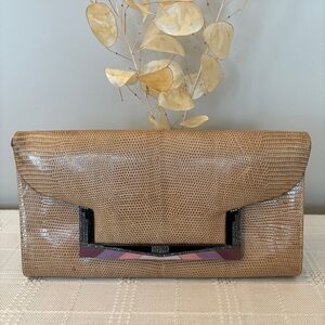 Vintage La Jeunesse Exotic Rare Karung Lizard Skin Envelope Clutch Purse